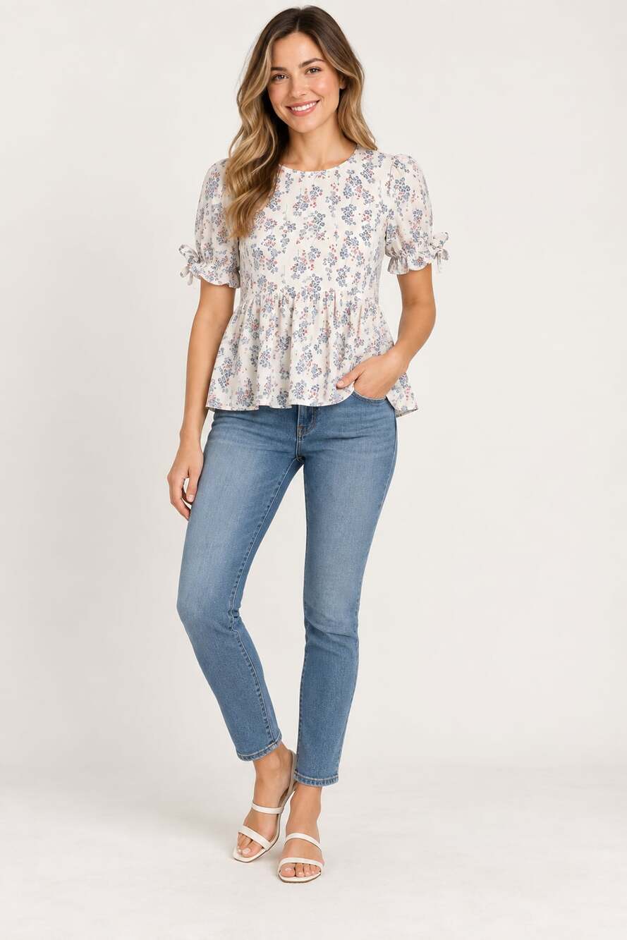 paper crane women's floral print tiered puff sleeve top